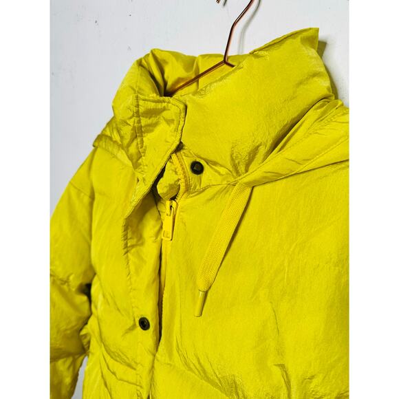 OOF Neon Yellow Nylon 100% Polyester High Neck Tie Front Puffer Coat size 40 - Picture 7 of 16